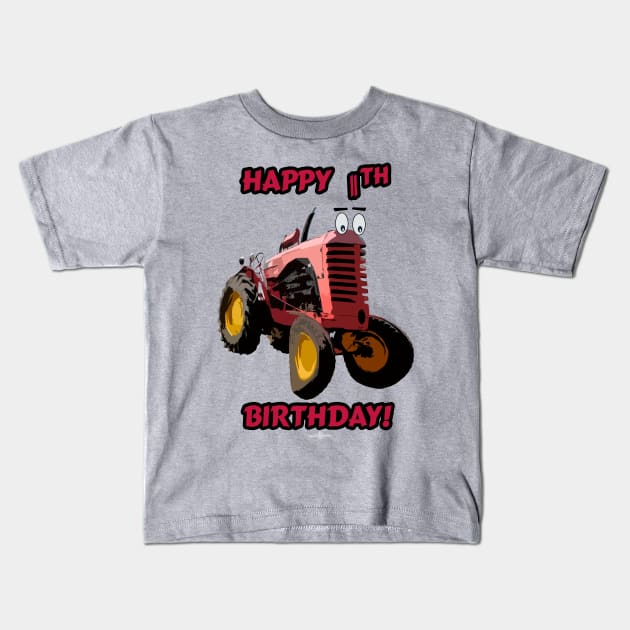 Happy 11th birthday tractor design Kids T-Shirt by seadogprints
